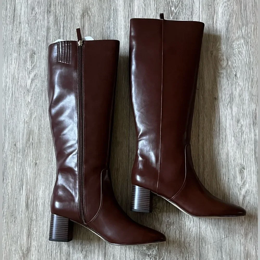 J Crew Women's Knee High Winter Boots Heeled Brown Side Zip Shoes Size 10